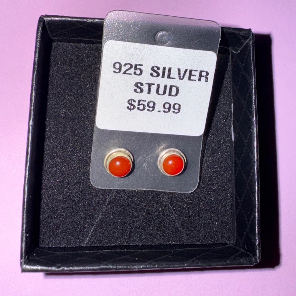 Silver Silver 925 Stud Earrings with Carnelian